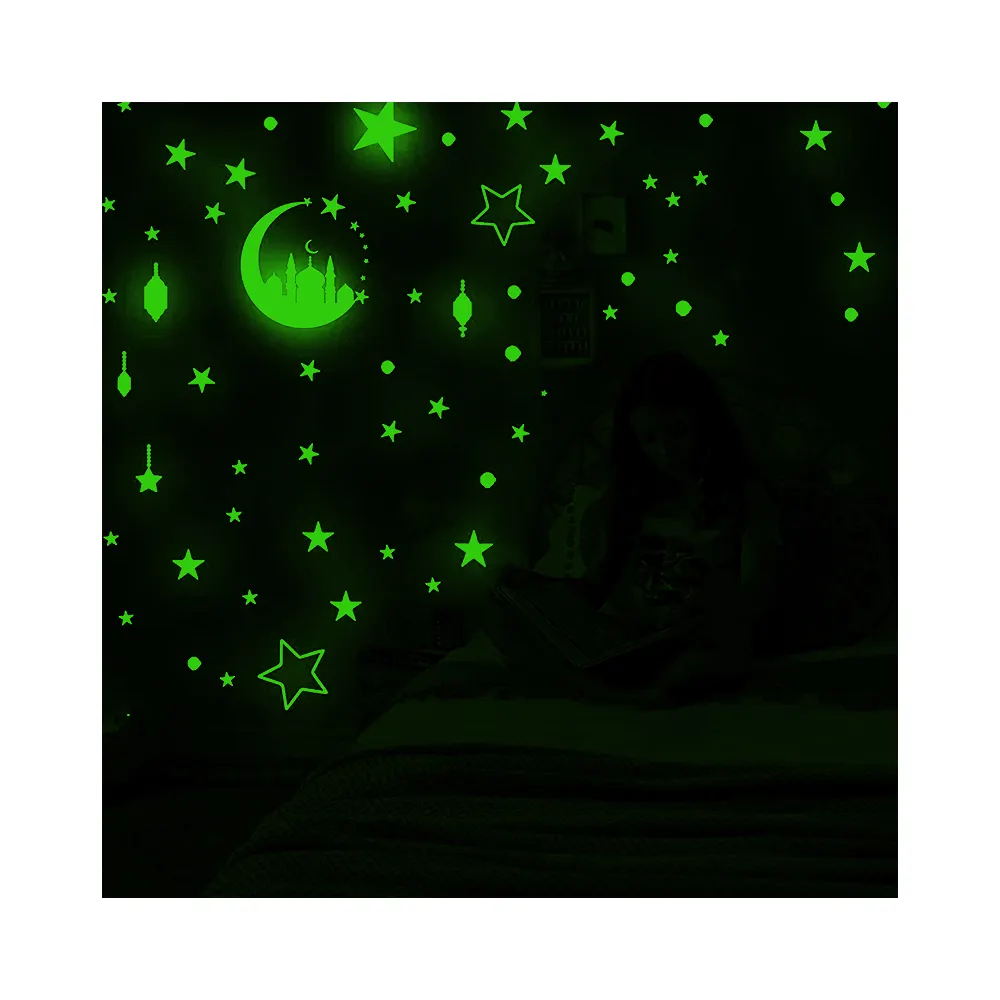 High Quality Glow In Dark Ceiling Car Window Switch 3D Pvc Vinyl Christmas Halloween Removable Moon Child Wall Sticker
