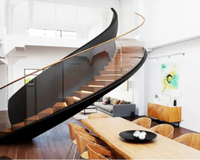 Escalier Courbé Moderne Optima Sur Mesure pour Villa avec Rampe en Acier, Éclairage LED, Marches en Acier, Design Élégant en Acier, Prix Direct Usine