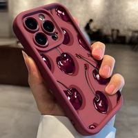 Funda para iPhone 16 15 17 Pro Max con Diseño de Cereza Roja Brillante, Moderna, Mate, Antigolpes