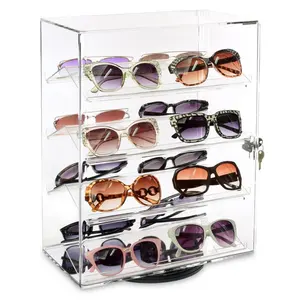 Lockable Rotating Acrylic Eyewear Showcase Display Sunglasses Eyeglass Frame Display Case