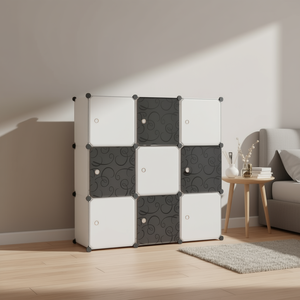 Organiseur de rangement en cube, 9 compartiments, noir et blanc, bacs de rangement empilables en plastique pour l'organisation de la garde-robe et de la maison - Product Image 2