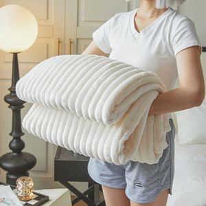 Custom Logo Brand Personalized Throw 100% Polyester Plush Fleece with Solid Stripe Winter Bedding for <b>Bed</b> <b>Sofa</b> - Product Image 2
