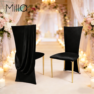 Nuovo Design 2026: Coprisedile e Coprischienale in Velluto con Volant Drappeggiato 240gsm <span class=keywords><strong>per</strong></span> Decorazioni di Matrimoni ed Eventi - Product Image 5