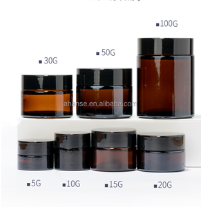 Frasco <span class=keywords><strong>de</strong></span> cristal con tapa negra para cosméticos, frasco vacío <span class=keywords><strong>de</strong></span> cristal con impresión personalizada, crema ámbar, gel para el pelo, 5g, 10g, 15g, 20g, 30g, 50g, 100g - Product Image 1