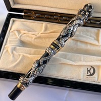 Stylo plume Jinhao Snake, couleur noire, avec tête de crâne, métal massif, luxe, calligraphie, stylo à encre, coffret cadeau