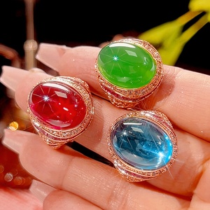 Bague de fiançailles en cuivre écologique de haute qualité, corindon rouge 13*18mm, zircon, plaqué or rose, pour un style romantique de mariée - Product Image 5