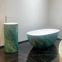 Baignoire autoportante en pierre composite à texture marbrée rayée personnalisée, massage à air, design moderne pour salle de bain
