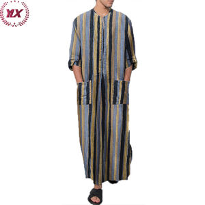 Impression à rayures maroc Thobe musulman avec poche hommes couleur unie vêtements islamiques conception arabe <span class=keywords><strong>robe</strong></span> Daffah mode saoudienne - Product Image 4