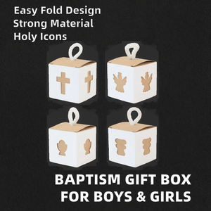 Baptême religieux fête papier faveur boîte-cadeau filles garçons baptême bonbons Kraft papier boîte croix ange conception impression en relief - Product Image 3