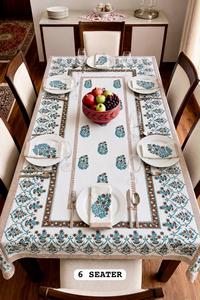 Modern Floral Hand Block Printed 100% Cotton <b>Dining</b> <b>Table</b> <b>Cover</b> and Napkins for 6 Seater Home Use - Product Image 4