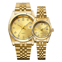 Montre de mode à quartz pour hommes, femmes et couples, 40 mm, cadran en cristal, étanche, en alliage doré classique, acier inoxydable, vente en gros