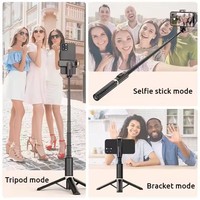 Mini trépied portable multifonction Q12 pour téléphone portable, perche à selfie, BT 4.2, portée de 10 m, design télescopique/pliable pour diffusion en direct sans fil