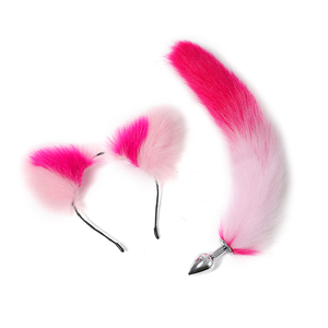 Juego Sexual <span class=keywords><strong>para</strong></span> Adultos, Disfraz Sexy de Gato con Orejas de Peluche y Cola de Zorro, Tapón Anal Metálico - Product Image 1
