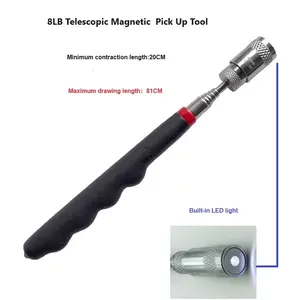 8LB Extendable Telescopic Adjustable LED Light Magnetic Magnet Stick Pickup Tool Stick With LED Light