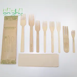 Kit de talheres de bambu descartáveis com guardanapo, utensílios de mesa de bambu compostáveis por atacado, embrulhados individualmente