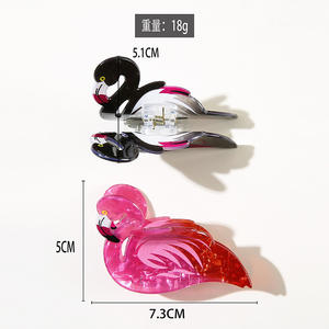 Pince à cheveux en acrylique imprimé flamant rose, couleur bonbon, motif animal, pour filles - Product Image 3