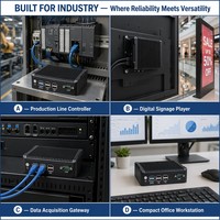 Mini PC Industrial Intel J3160, Diseño sin Ventilador, Doble LAN Gigabit, Puerto COM RS232, 6 USB, Compatible con WiFi 4G LTE, Salida para 3 Pantallas