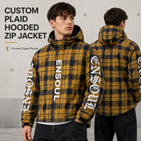 Veste à capuche zippée sur mesure en flanelle épaisse à carreaux écossais pour homme, avec patte de boutonnage recouverte, chemise d'extérieur imprimée, fabricant OEM/ODM