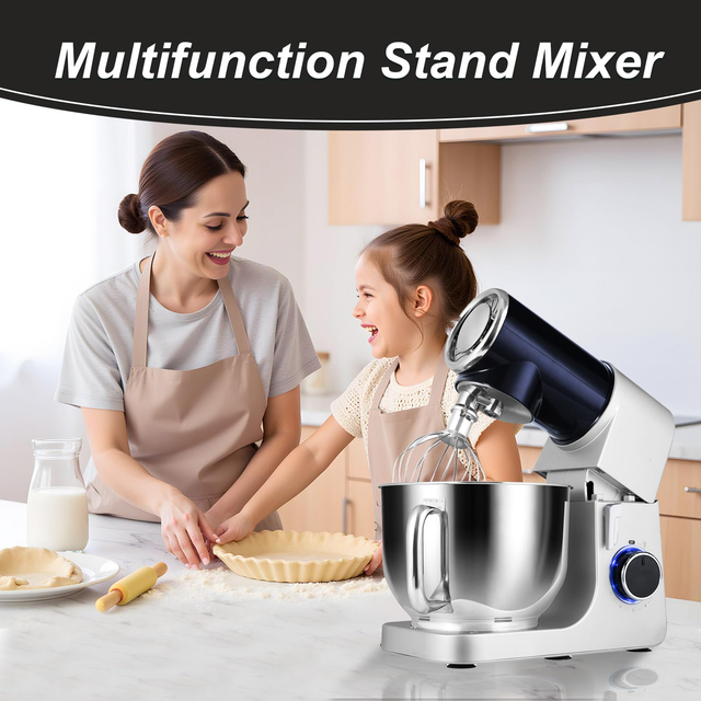 6.5QT Tilt-Head Electric Stand Mixer 700W DC Motor Low Noise Adjustable Speed Control Dishwasher-Safe Attachments Dough Hook
