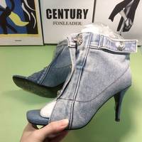Botas Dama Design personnalisé Cheville Talons Hauts Sexy Femmes Peep Toe Denim Bottes