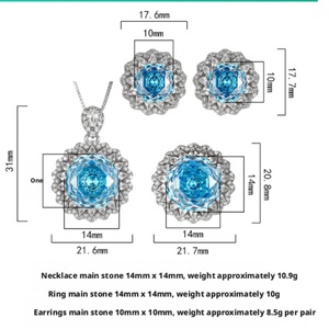 High-grade Eco-friendly Copper Wholesale Jewelry <b>Set</b> Rose Cut 14-10mm Sea Blue Cubic Zirconia Fashion Bulk Jewelry <b>Set</b> - Product Image 2