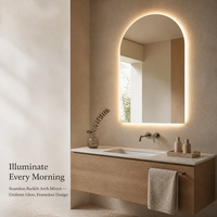 Miroir de salle de bain LED rétroéclairé sans cadre, arqué, anti-buée, à intensité variable 3000K-6000K, étanche IP44, mural, intelligent