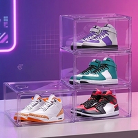 DAYOOH Vente en gros Boîte à chaussures pliable personnalisable avec logo, empilable, transparente, en acrylique magnétique, organisateur de rangement pour chaussures