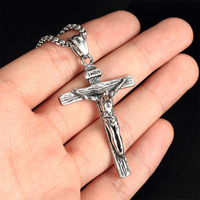 Pendentif avec croix de jésus en acier inoxydable pour homme, bijou religieux antique en argent, vente en gros, 10 pièces