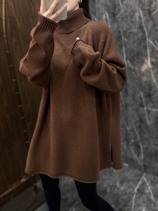 Pulls chics à col roulé pour femmes, manches longues, fente latérale, côtelés, pour l'automne et l'hiver, à porter au quotidien, chauds, tricotés, faible MOQ, collection 2026 - Product Image 3