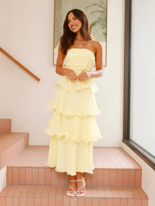 Nouveau Sexy à la mode sans bretelles dos nu gâteau robe XL grande taille couleur unie robes décontractées pour les femmes - Product Image 4