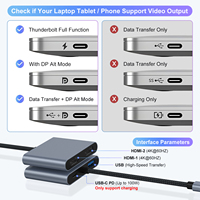 Kabel Kepang Tipe-C ke Adaptor Dual HDTV 4K Multiport Hub dengan Pengisian Daya USB-A + USB-C PD, Monitor Ganda Eksternal, USB 3.0 Stok Tersedia