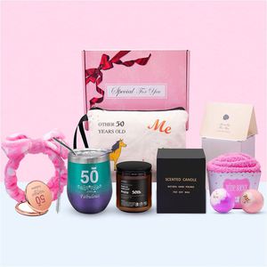 Cadeaux pour fête de 50e anniversaire pour femmes, ensemble de maquillage et de soins de bain personnalisé pour maman, sœur, tante, amies, infirmière, idées de cadeaux pour 50e anniversaire - Product Image 1