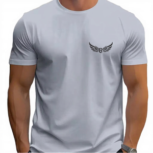 T-shirt à manches courtes gris clair pour homme avec motif dessiné blanc, col rond, coupe décontractée, longueur normale, design imprimé - Product Image 2