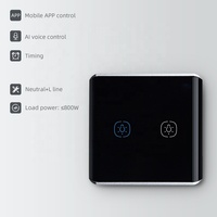 Controlador de Iluminación Inteligente WiFi Tuya Smart Life, Interruptor Inteligente de 2 Canales, Cristal Curvo, Control por Voz y Temporizador a través de la Aplicación, Estándar UK/EU
