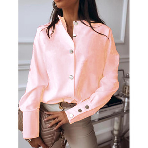 RNSHANGER dernières femmes élégantes <span class=keywords><strong>chemises</strong></span> à boutons décontracté couleur unie blanc noir col montant à manches longues <span class=keywords><strong>chemises</strong></span> pour femmes - Product Image 6