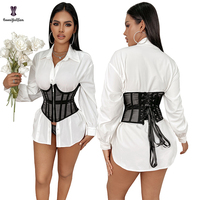 Nouveauté 2023 : Bustier sans bonnets à fermeture éclair avant et lacets, en maille transparente, style corset court pour femme – Idéal pour l'été