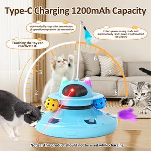 4 in 1 <b>Automatic</b> Interactive Plastic <b>Cat</b> <b>Toy</b> Rechargeable Indoor Kitten <b>Toys</b> with Feather and Track Balls - Product Image 4