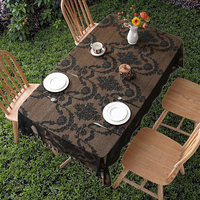 Nappe de salle à manger vintage en dentelle noire florale romantique française, glands, rectangulaire, tissé, lavable, usage domestique pour le café.