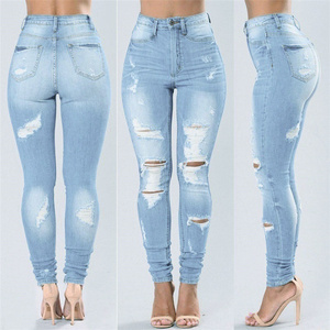 Hot Seller High Quality Denim Hole Skinny <strong>Stretchy</strong> Pencil <strong>Jeans</strong> Pants High Waist <strong>Jeans</strong> <strong>Women's</strong> Denim <strong>Jeans</strong> - Product Image 2
