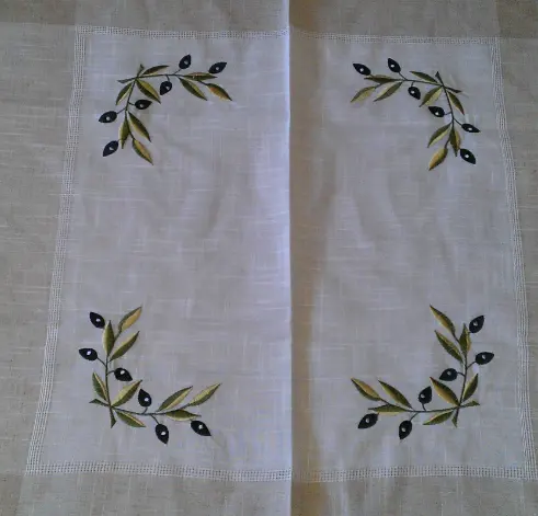 Mohap azeitona bordado toalha de mesa com tecido de linho