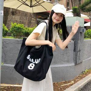 Bolsas de Lona de Gran Capacidad, Bolso de Mano con Letras Impresas Simples, Bolsa de Compras Ligera de Lona, Logotipo Personalizado - Product Image 5