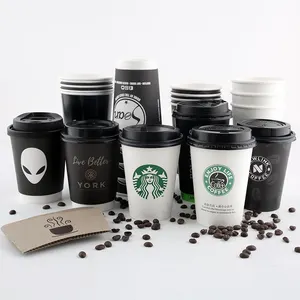 Newsense fabricant de marque avec logo imprimé personnalisé 8oz 12oz 16oz tasse à café en papier jetable à paroi unique pour boissons chaudes avec couvercles