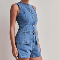 Mode nouvelle taille taille haute lâche Denim Shorts genou longueur jean gilet haut et short deux pièces Denim ensembles