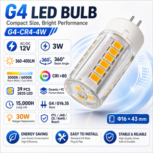 Ampoule G4LED 3W SMD2835LED en céramique pour usage intérieur 12V AC/DC 2700-6000K Lumière du jour CRI 80 Dimmable - Product Image 3