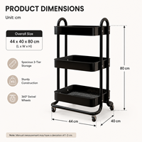 Carrito de Almacenamiento Metálico de 3 Niveles con Ruedas, Multifuncional para Cocina, Baño, Oficina, Organizador