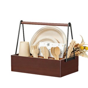 Caja de almacenamiento de madera rectangular con 4-7 compartimentos y asas para organizar utensilios de cocina, tipo vertical, sin tapa - Product Image 2