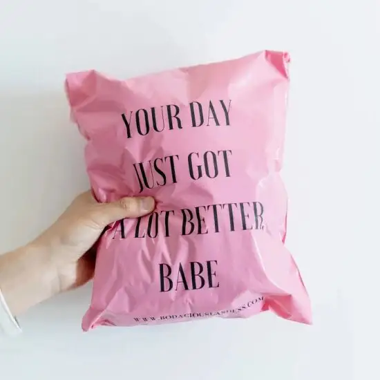 Enveloppes de courrier en plastique poly rose clair, avec logo imprimé et personnalisé, sacs de livraison de vêtements, 50 unités