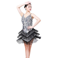 Robe de danse de salon à sequins et franges Yihuang, costumes de scène pour les compétitions de groupe, femmes, spandex/polyester