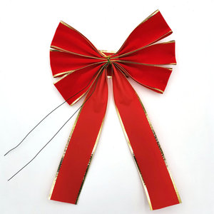 Vente flash : 6 pièces <span class=keywords><strong>de</strong></span> ruban en velours floqué rouge pour décoration <span class=keywords><strong>de</strong></span> sapin <span class=keywords><strong>de</strong></span> Noël, emballage cadeau, nœud papillon avec bordure dorée, 10 x 18 pouces - Product Image 5