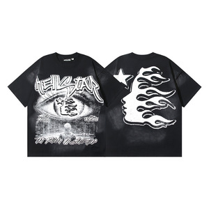 T-shirt Hell Star <span class=keywords><strong>Vintage</strong></span> Lavata a Maniche Corte Unisex Oversize 260g 100% Cotone Lavorato a Maglia Moda Casual Stampa Lettere <span class=keywords><strong>Streetwear</strong></span> - Product Image 1